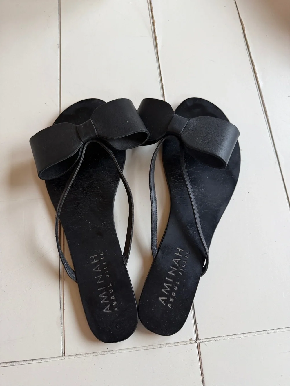 Aminah Black Bow Leather Slide Sandals